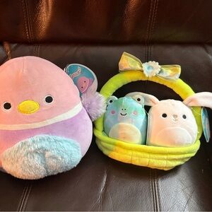 Squishmallow Lot of 3 Frog, bunny & bird in a Easter Basket